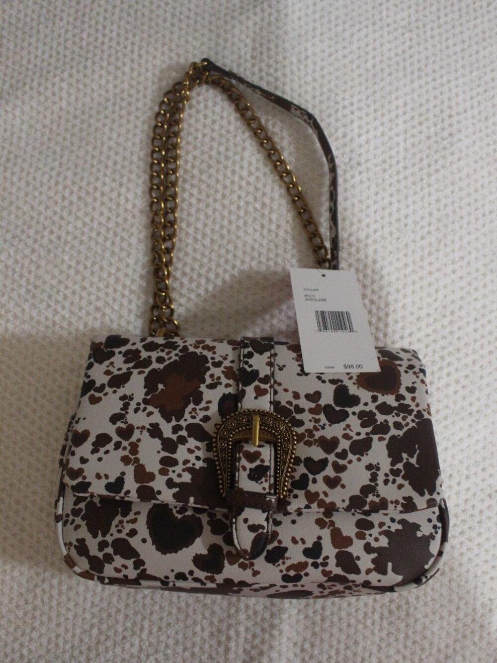 Cow Print Western Buckle Chain Shoulder Bag